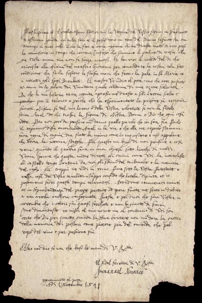 lettera manoscritta del Novazio autenticata da Brody Neuenschwander